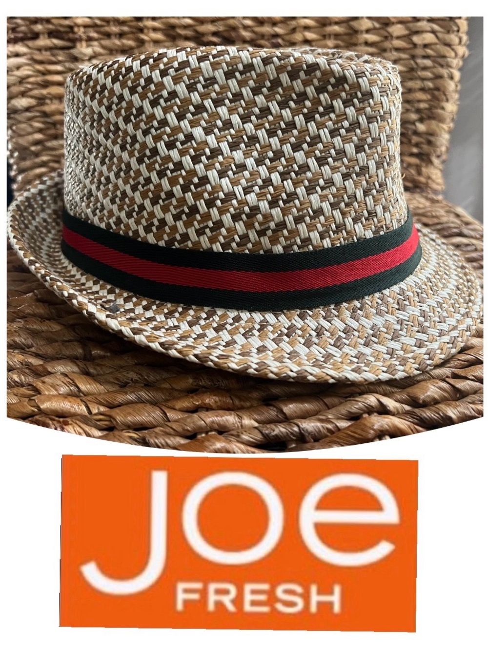 Joe Fresh Striped Straw Fedora Hat